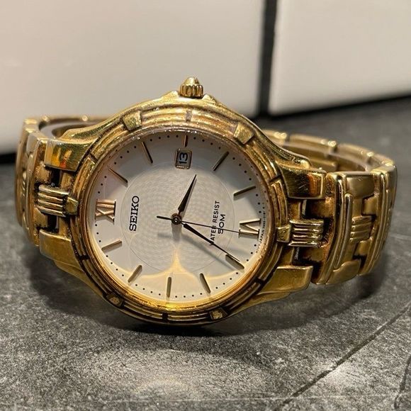 Vintage Men’s Seiko 7N32-0149 Gold Tone Watch - New Battery - Picture 1 of 7